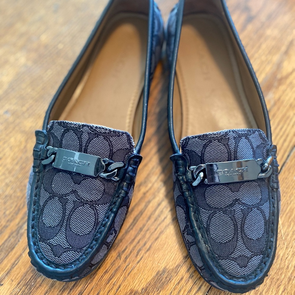 Coach Black/ Slate Olive driver monogram loafers/ flats